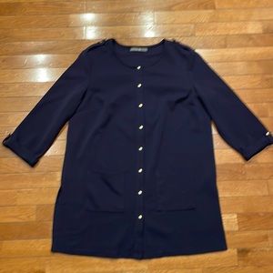 Signature Collection navy blue blouse with gold buttons size large